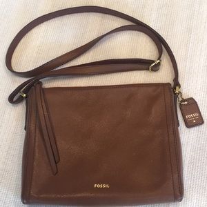 Fossil brown leather crossbody purse